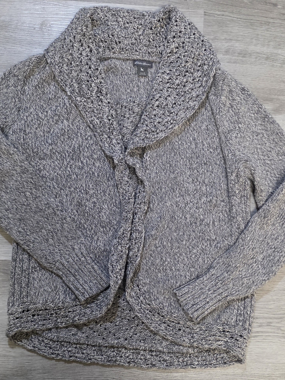 Eddie Bauer Marled Gray Shawl-Collar Knit Cardigan